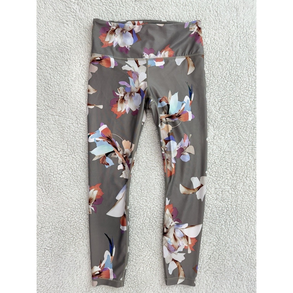 Athleta Elation Paradise 7/8 Small Gray Beige Floral High Rise Leggings
